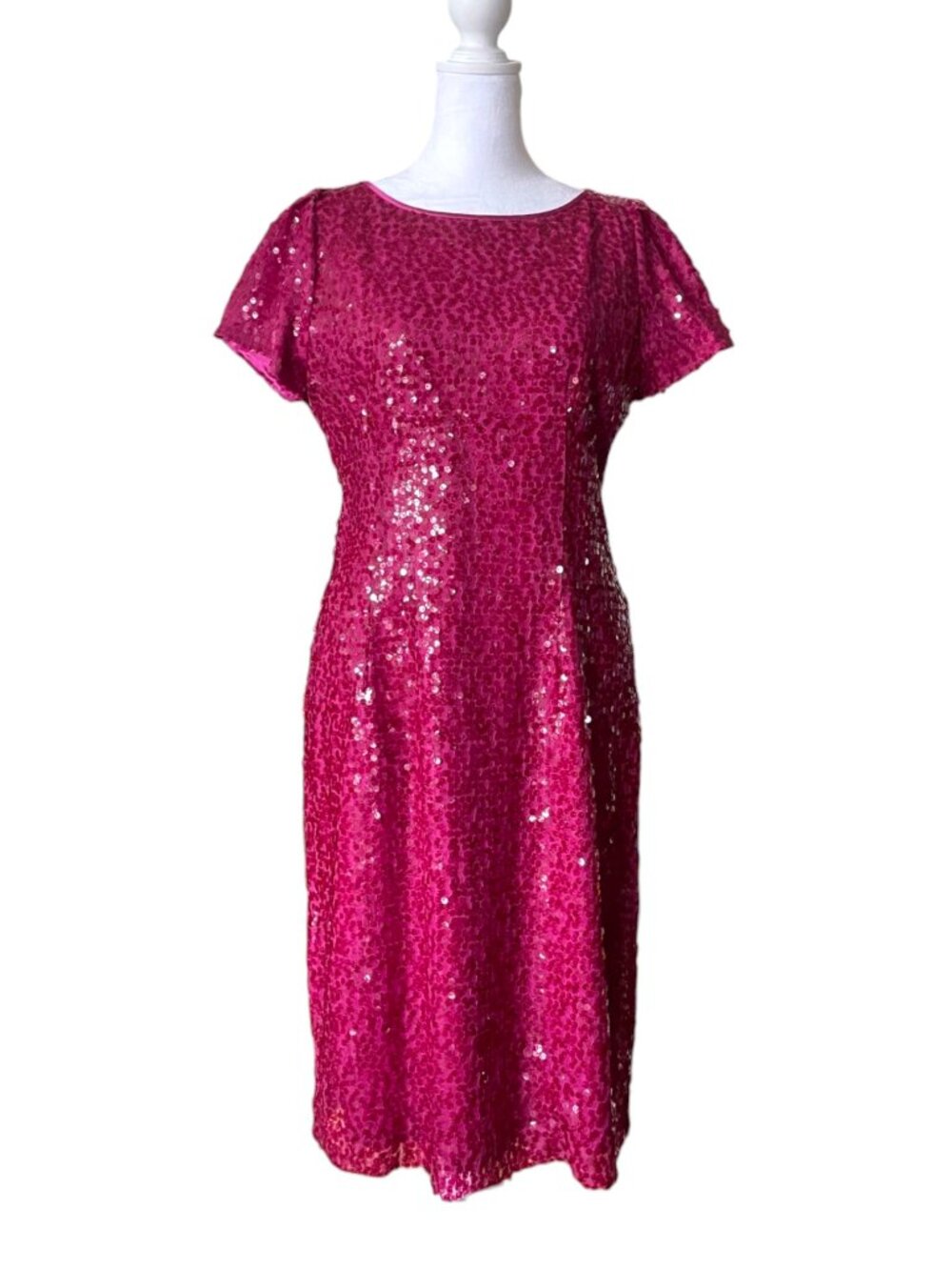 Tahari Raspberry Pink Sequined Sheath Dress - Size 8